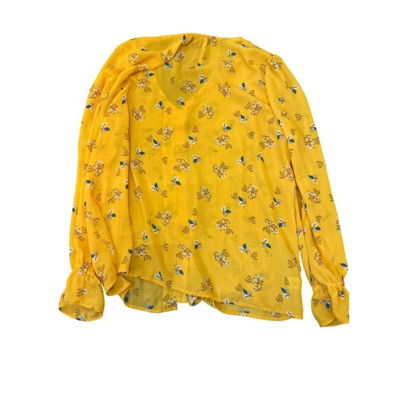 LOFT Outlet Large Yellow Floral Button-Down Blouse V-Neck Sheer Cottage Career - Picture 5 of 5